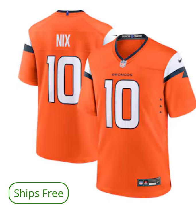 Custom Men Denver Broncos #10 Nix Nike Orange 2024 NFL Draft First Round Pick Player Game Jersey